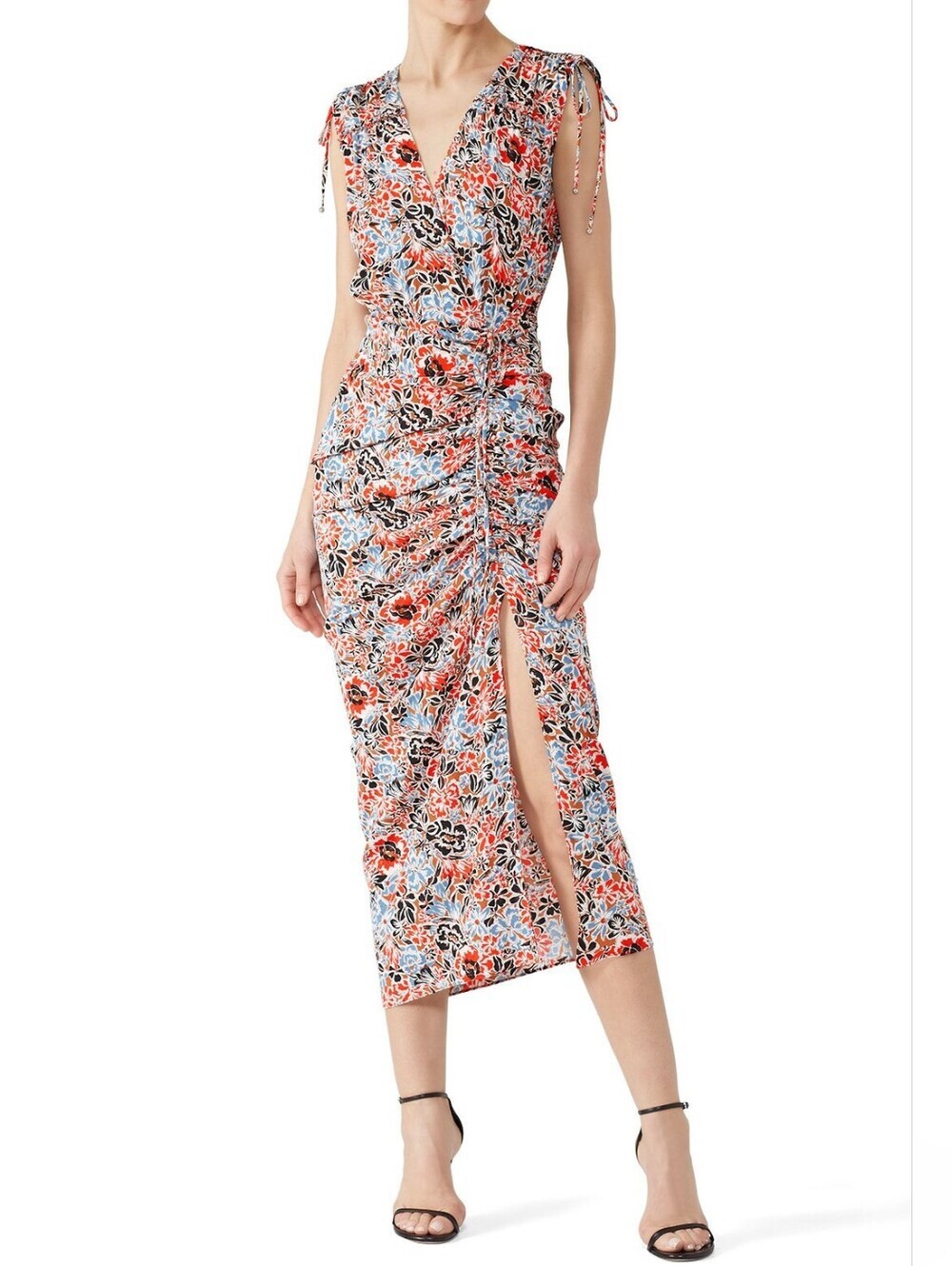 Veronica Beard Teagan Floral Print Dress Ruched Tie-Shoulder Sleeve..Size:00